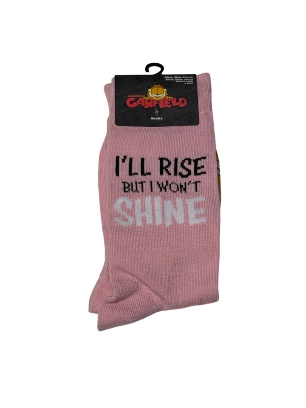 Garfield Pink Crew Socks I’ll Rise But I Won’t Shine Men’s 6-12